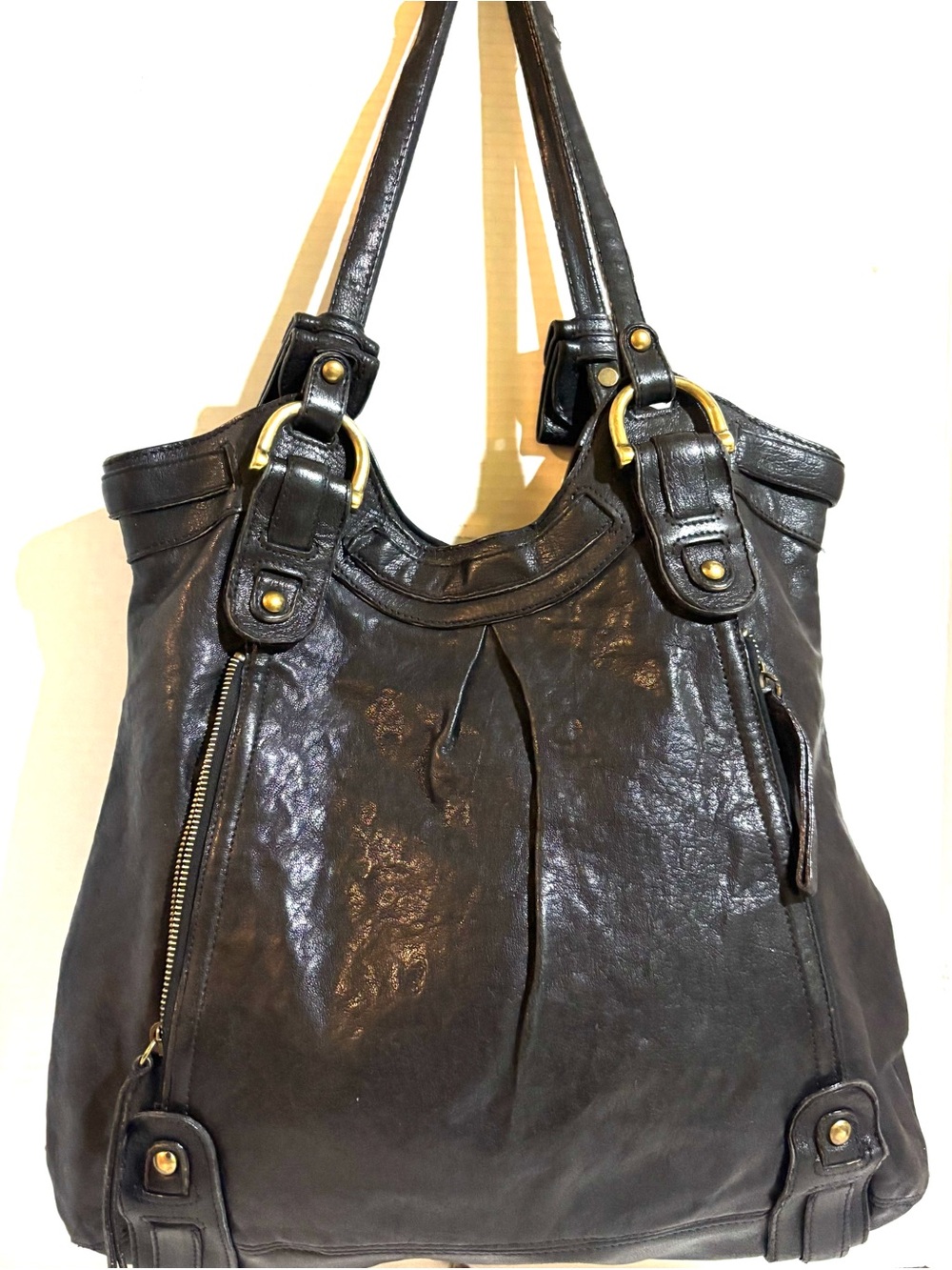Kooba Black Leather Shoulder Bag with Gold Hardware